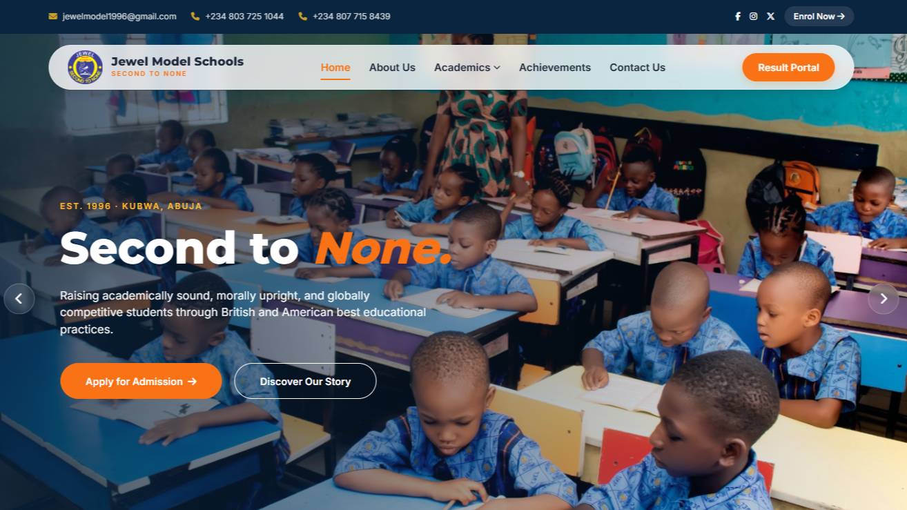 Jewel Model Schools website preview