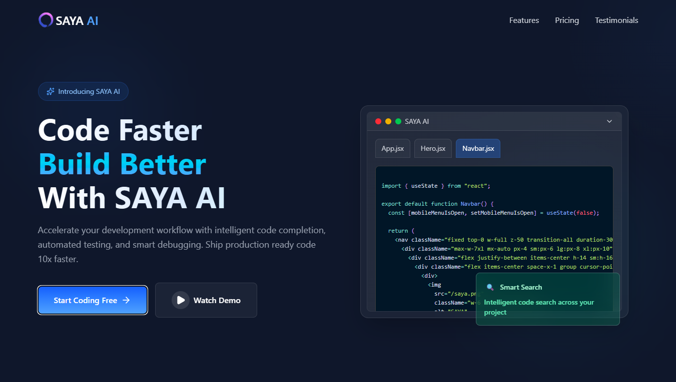 SAYA AI website preview
